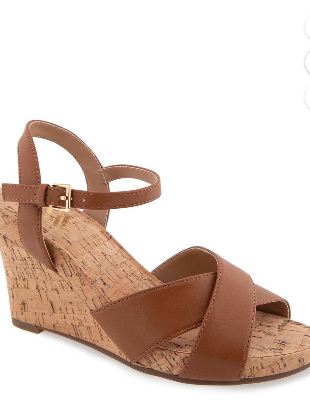 AEROSOLES Tan Cork Wedge Slingback Sandal - Picture 3 of 7